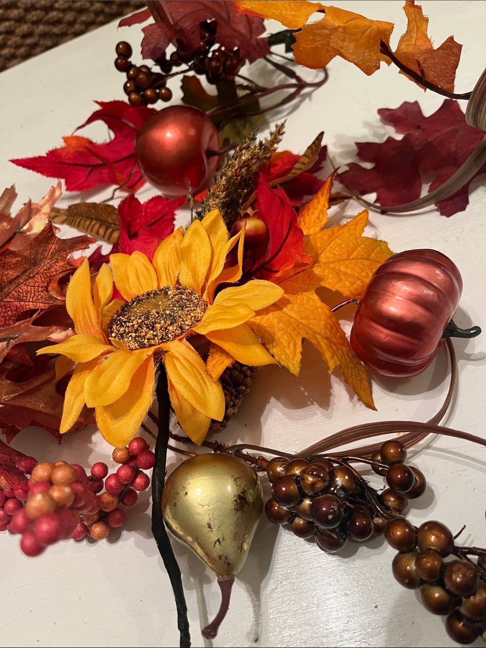 Autumn Sunflower and Pumpkin Floral Spray - Yellow, Orange, Red